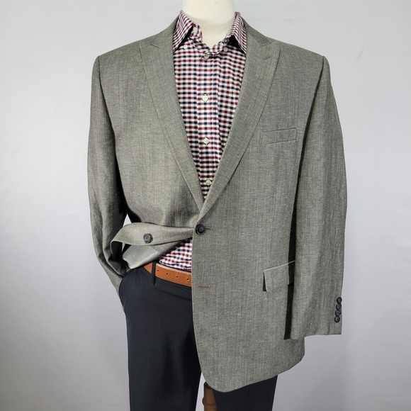 Calvin Klein Other - Calvin Klein‎ Men's Sport Coat Blazer Two Button Gray Herringbone Linen Wool 46R